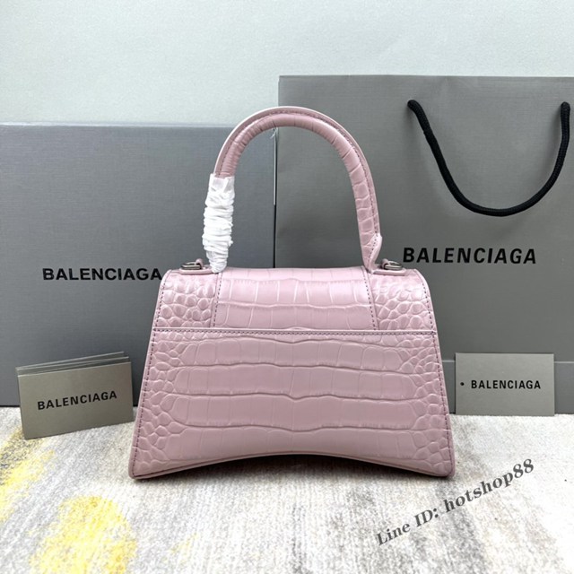 Balenciaga專櫃爆款胭脂粉鱷魚紋S號Hourglass沙漏包 巴黎世家頂級原單手提肩背包 款號：8895 fyj1229